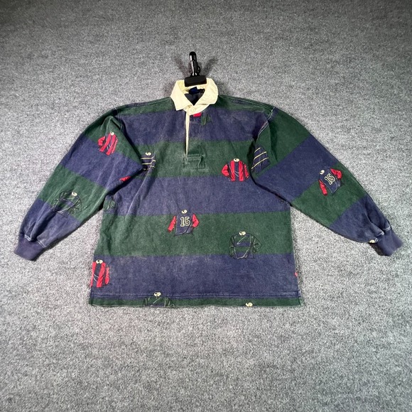 Nautica Other - Vintage Nautica Rugby Polo Shirt Mens Medium Green Blue Striped Urban Preppy